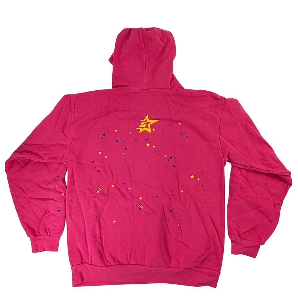 Sp5der Worldwide Pink Punk Hoodie Spider Web Star Graphic Large